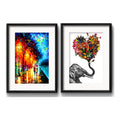 Set 2 Cuadros Elefante Flores Amor Pareja Decor Con Paspartú
