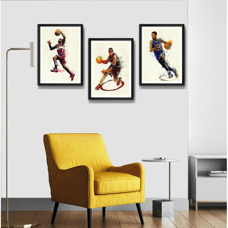 Set 3 Cuadros Basket Pop Art Nba Baloncesto Club Deportes B2