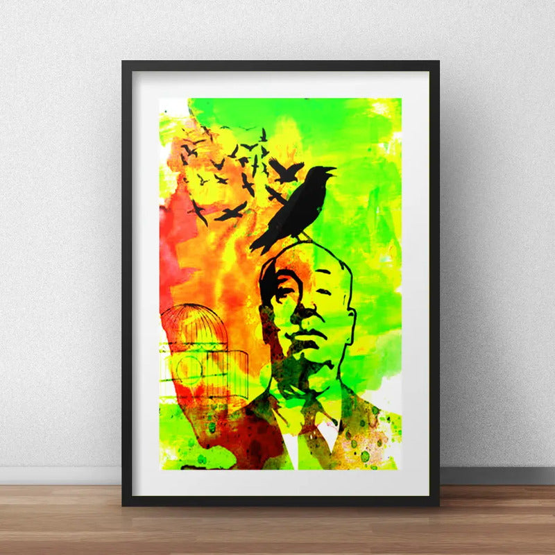 Cuadro Alfred Hitchcock Pop Art Los Pajaros Con Paspartú Marco Negro