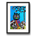 Cuadro Búho Calaveras Mexicanas Arte Decoracion Con Paspartú Marco Negro