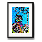 Cuadro Búho Calaveras Mexicanas Arte Decoracion Con Paspartú Marco Negro