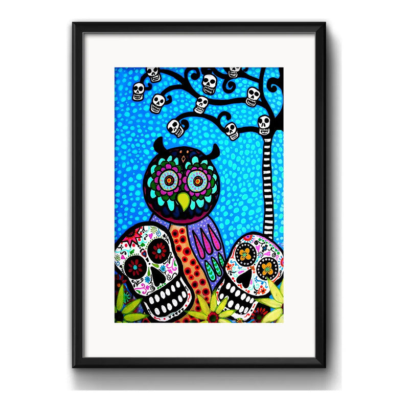 Cuadro Búho Calaveras Mexicanas Arte Decoracion Con Paspartú Marco Negro
