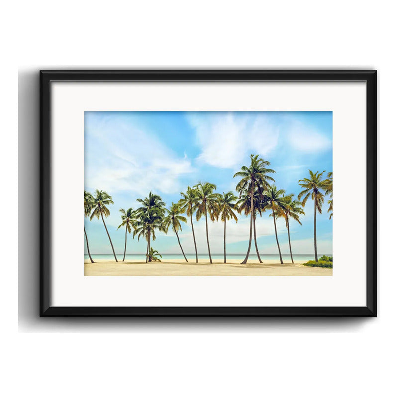 Cuadro Paisajes De Playa Mar Palmeras 53x43cm Con Paspartú Marco Negro