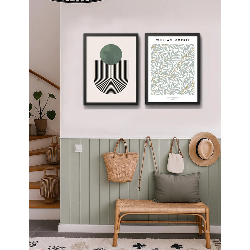 Set 2 Cuadros Dormitorio Living Verde Green Abstracto Morris Marco Negro