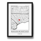 Cuadro Personalizado Pareja Novios Mapa Gps Primer Encuentro Marco Negro