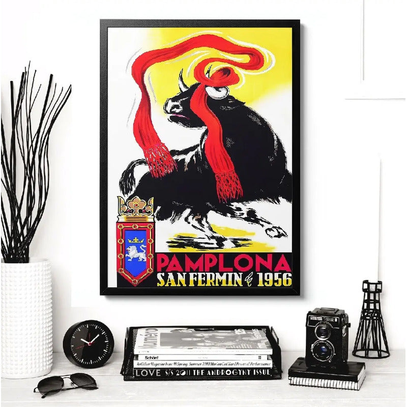 Cuadro Ciudades Vintage Retro Espana Francia Brasil China Pamplona San Fermin Retro Marco Negro