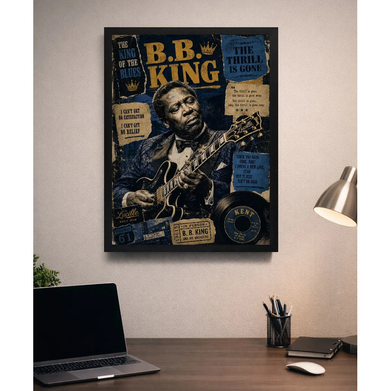 Cuadro Bb King Blues Guitarra Lucille Rock Arte Vintage Marco Negro
