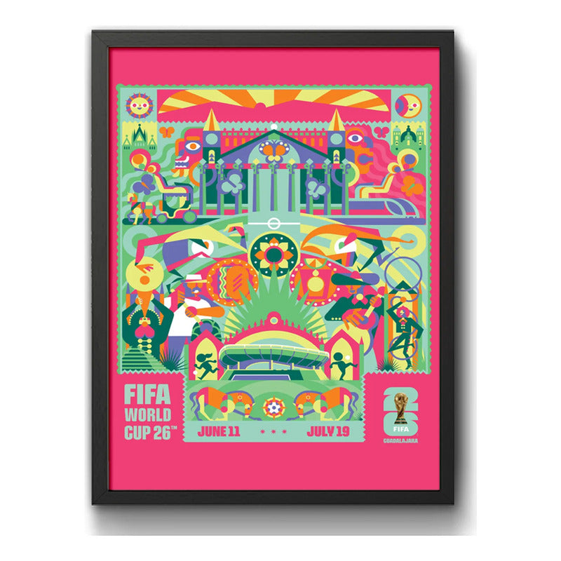 Cuadro Copa Del Mundo Futbol Fifa 2026 Póster Oficial Ciudad Guadalajara Mexico Negro