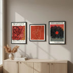 Set 3 Cuadros Para Living Cocina Estudio Tonos Rojos Red Matisse Picasso Magritte Con Marco Negro