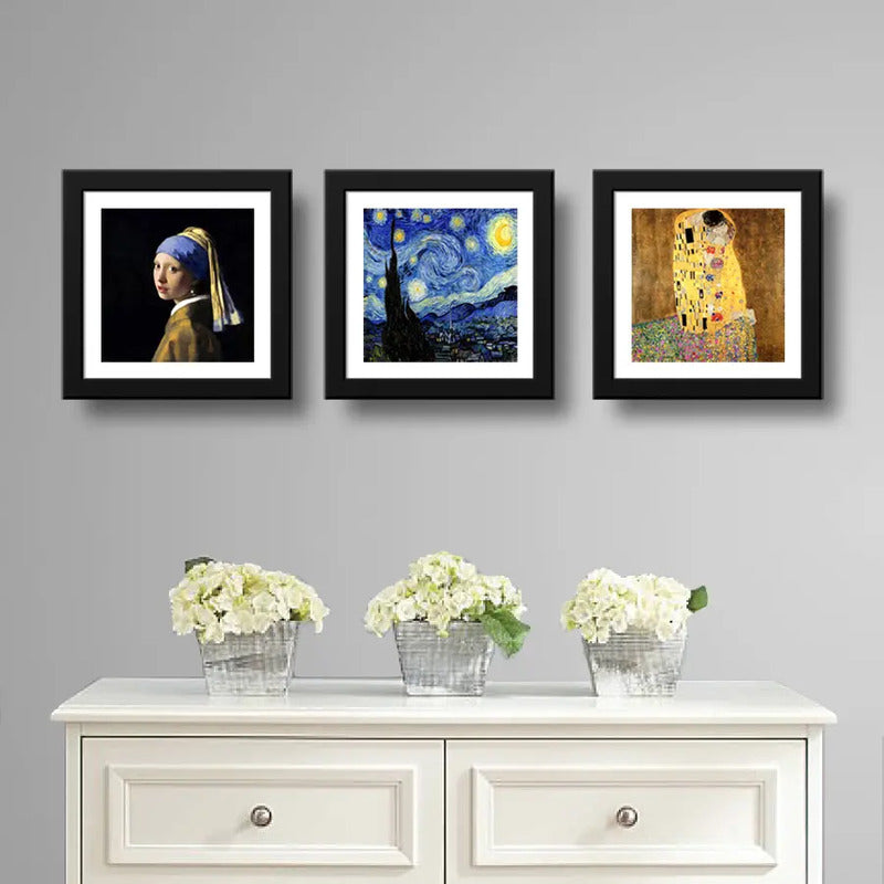 Set 3 Cuadros Obras Gustav Klimt Van Gogh Johannes Vermeer