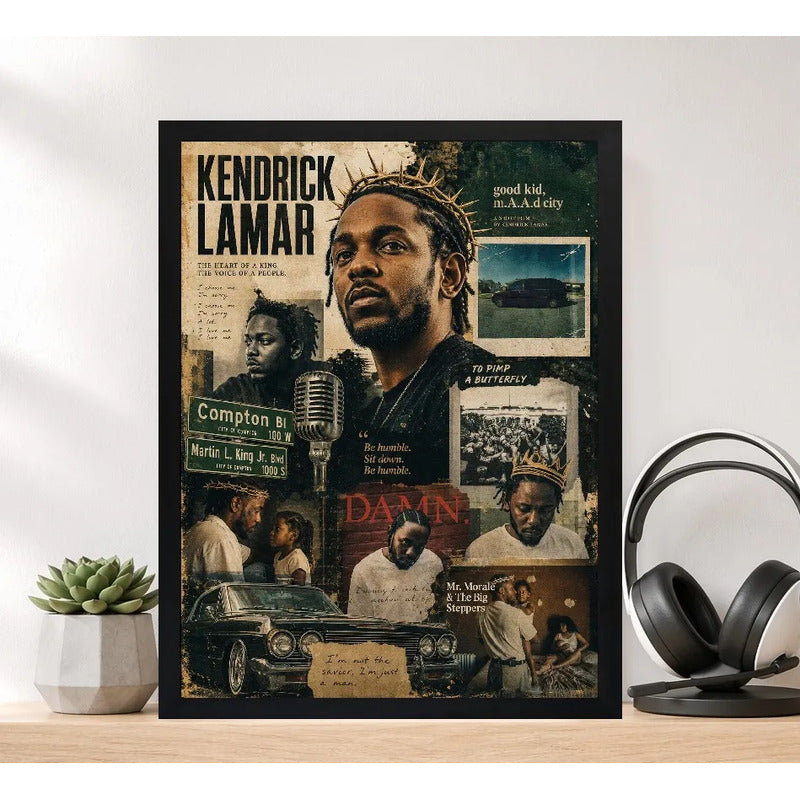 Cuadro Kendrick Lamar Rapero Rap Hip Hop Arte Vintage Marco Negro
