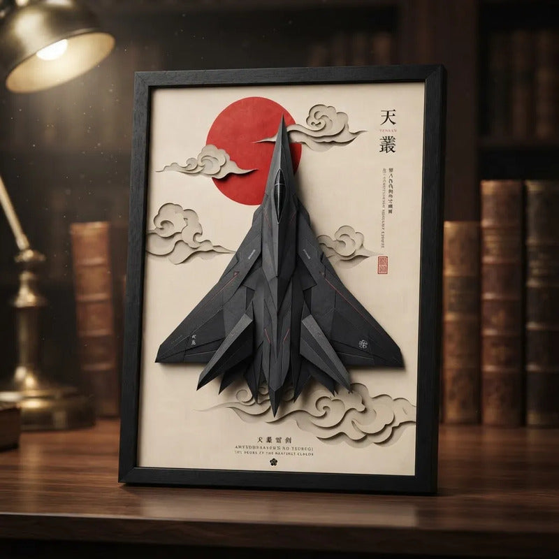Cuadro Avion Caza Furtivo Arte Japones Efecto 3d Aviacion Marco Negro