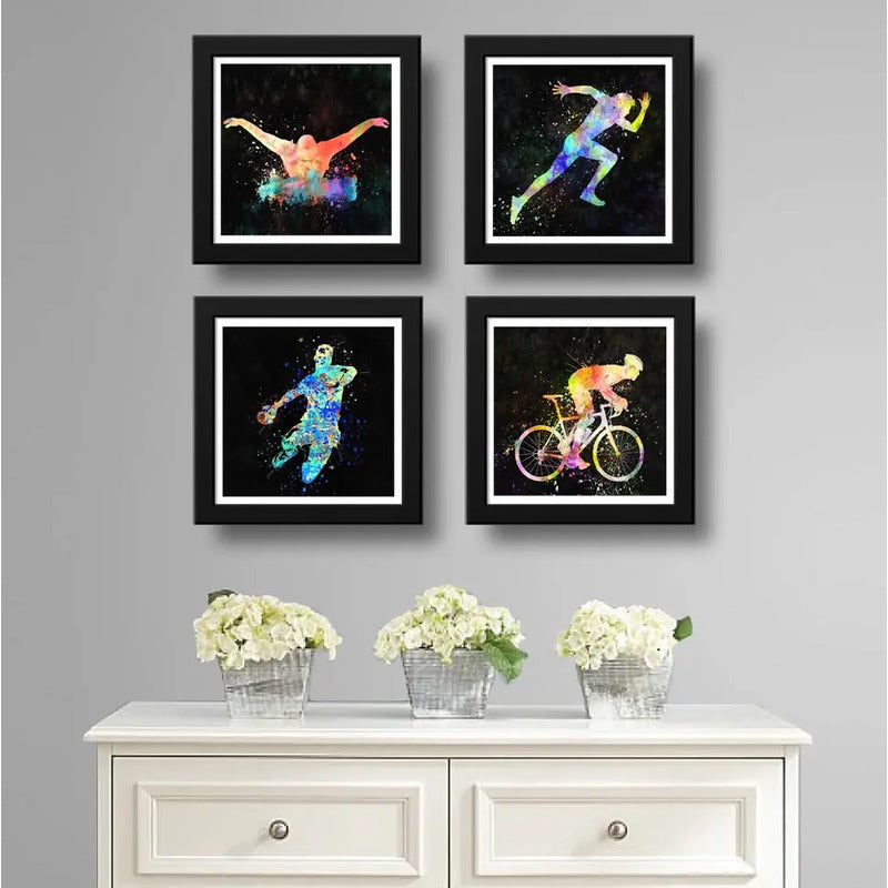 Set 4 Cuadros Natacion Bicicleta Handball Pop Art Deportes