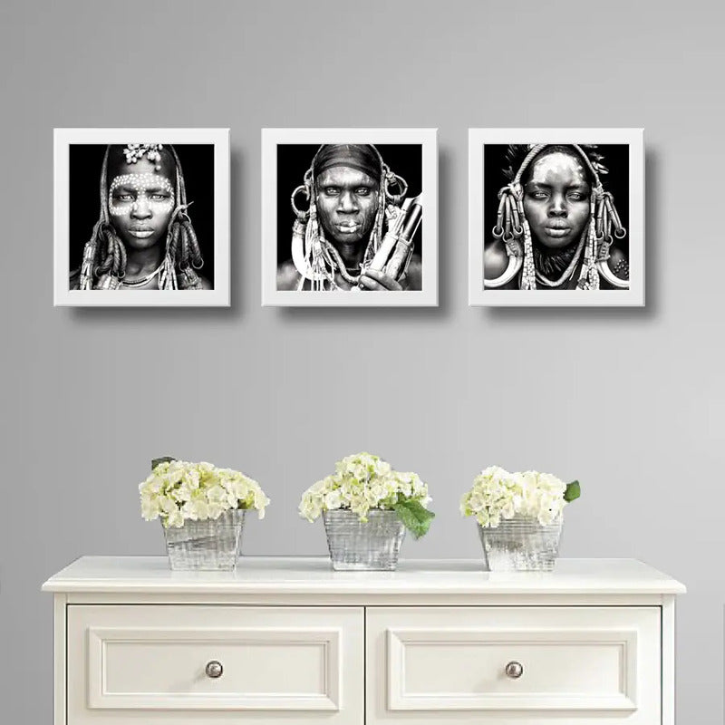 Set 2 Cuadros Africanos Blanco Y Negro Etnico Decoracion Br1