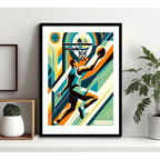 Cuadro Basket Baloncesto Jugador Pelota Club Gym Decoracion Pop Art Conqueror Con Marco Negro