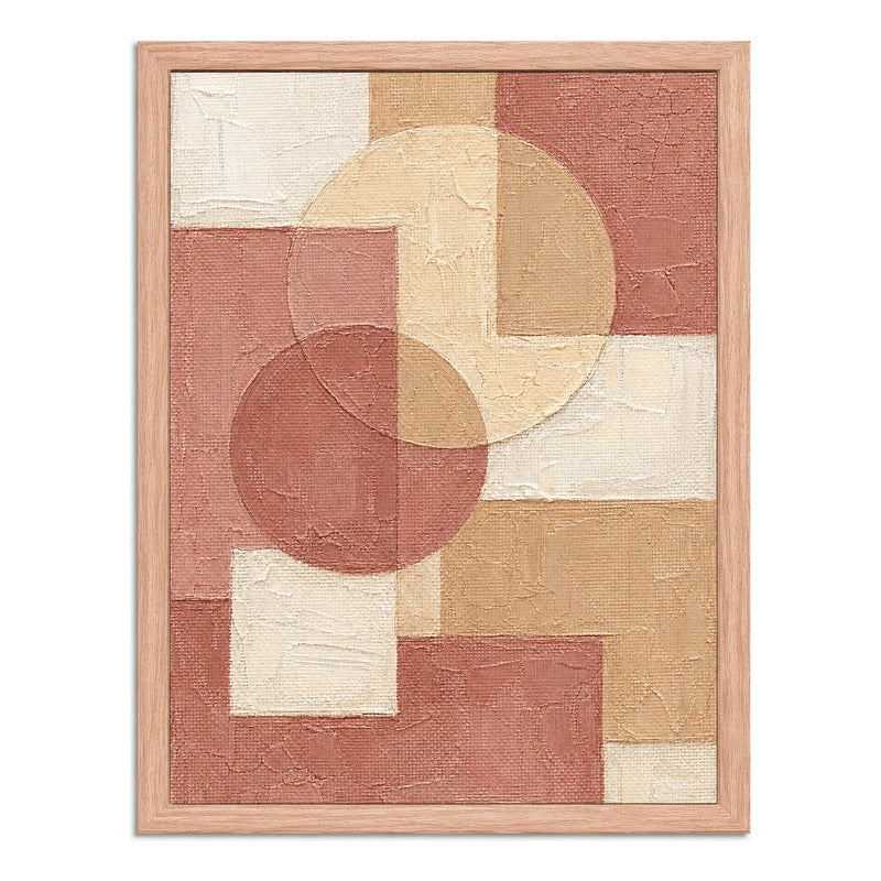 Cuadro Living Dormitorio Boho Abstracto Rosa Beige Nude Marco Madera Natural Oak