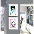 Set 2 Cuadros Marilyn Audrey Hepburn Chicle Pop Art Paspartu