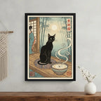 Cuadro Gato Mistico Cafe Latte Bambu Japón Cocina Decoracion Marco Negro