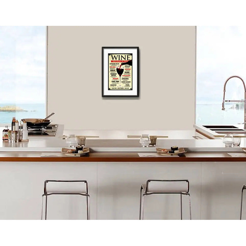Cuadro Vinos Del Mundo Retro Arte Decoracion Con Paspartú Marco Negro