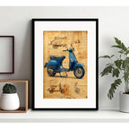 Cuadro Lambretta Patente Retro Vintage Scooter Con Paspartu Marco Negro
