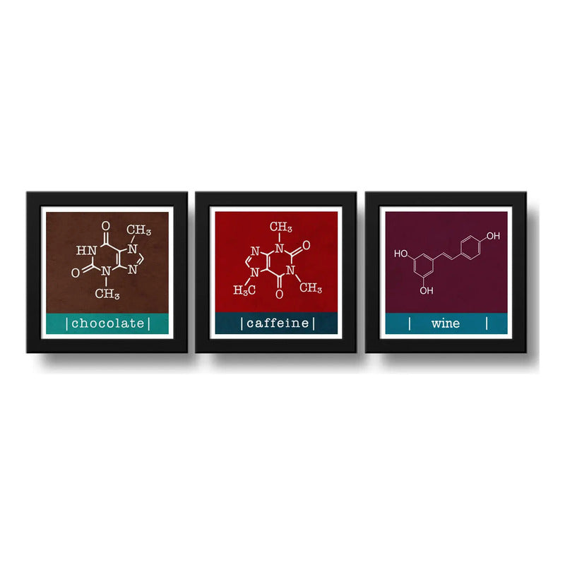 Set 2 Cuadros Formula Quimica Del Café Vino Chocolate Decor