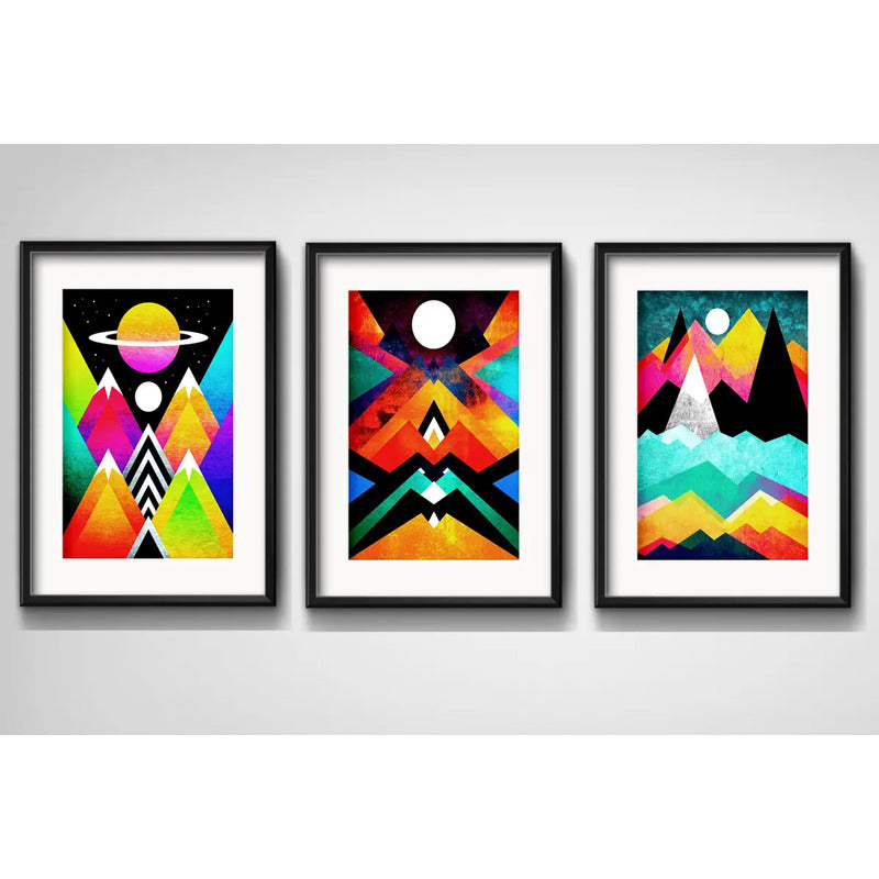 Set 3 Cuadros Geometrico Escandinavo Arte Color Con Paspartu