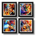 Set 4 Cuadros Jazz Blues Pop Art Saxófono Guitarra - 33x33cm Marco Negro