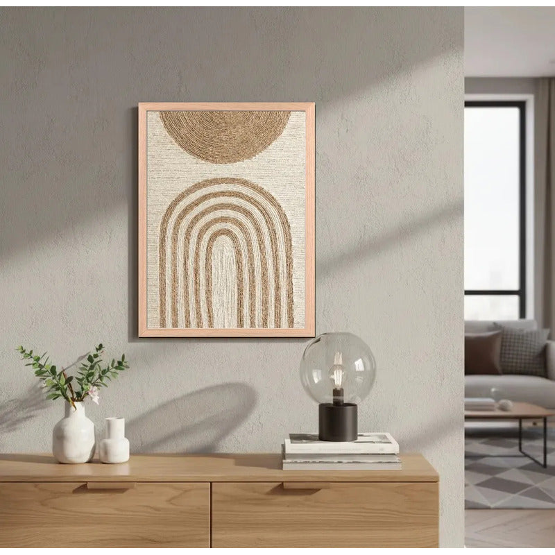 Cuadro Living Dormitorio Abstracto Textura Beige Marco Oak Marco Negro