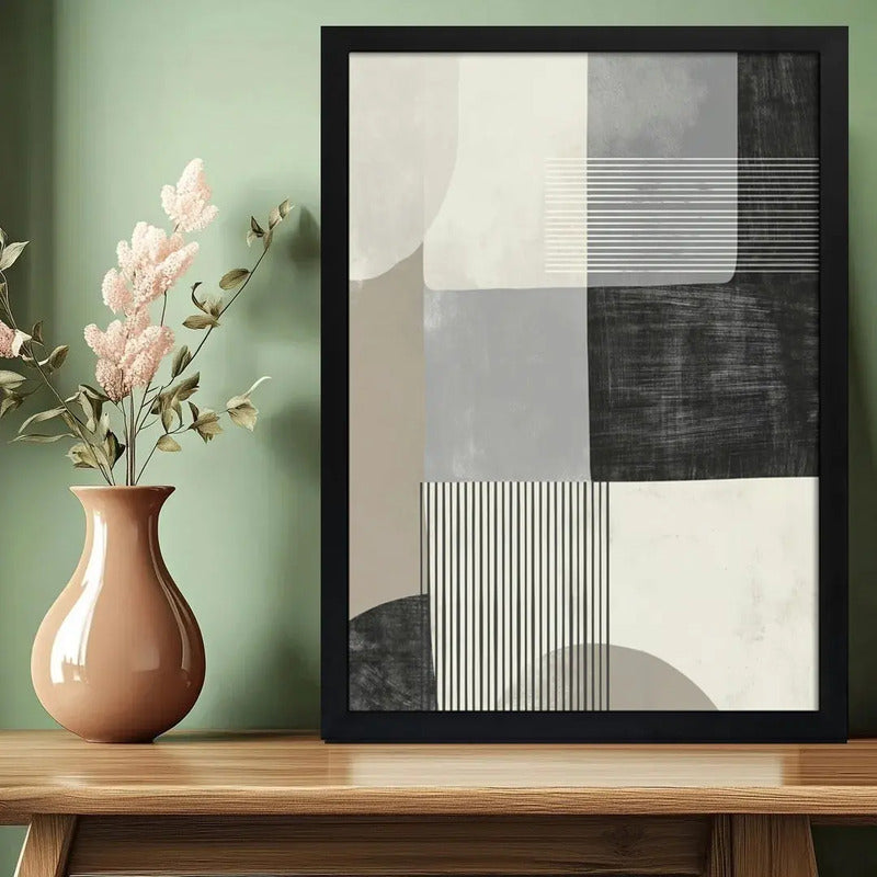 Cuadro Dormitorio Living Boho Arte Abstracto Calma Urbana Marco Negro
