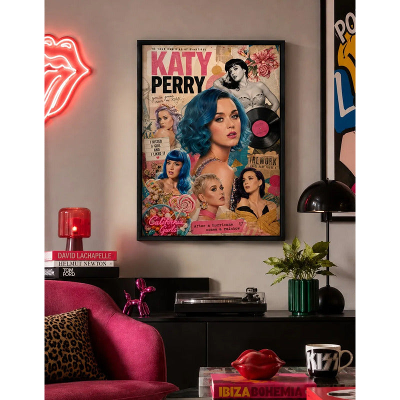 Cuadro Katy Perry Elementos Iconicos Canciones Musica Pop Marco Negro
