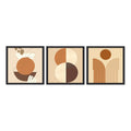 Set 3 Cuadros Boho Geometrico Tonos Suaves Tierra 33x33cm Marco Negro