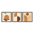 Set 3 Cuadros Boho Geometrico Tonos Suaves Tierra 33x33cm Marco Negro