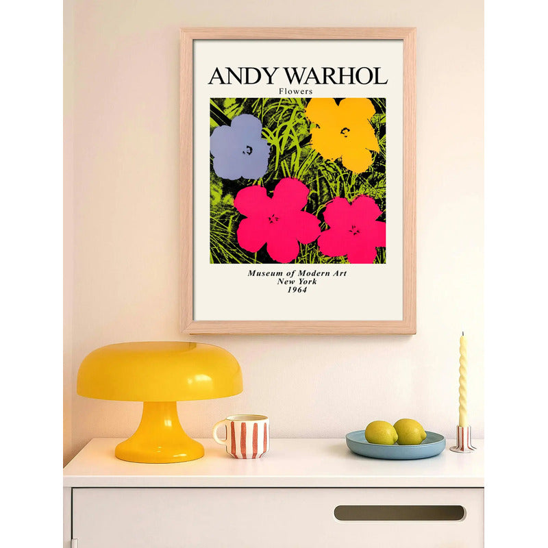 Cuadro Andy Warhol Flores Colors Pop Art Museo Marco Oak Marco Marrón Claro