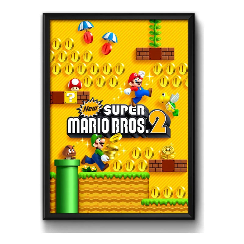 Cuadro Super Mario Bros 2 Super Nintendo Game Videojuego Bs4 Marco Negro