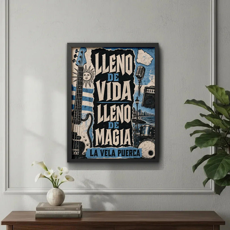 Cuadro La Vela Puerca Lleno De Vida Magia Rock Uruguay Frase Marco Negro