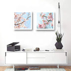 Set 2 Cuadros Sakura Flores Cerezo Arte Japones 33x33cm Marco Blanco