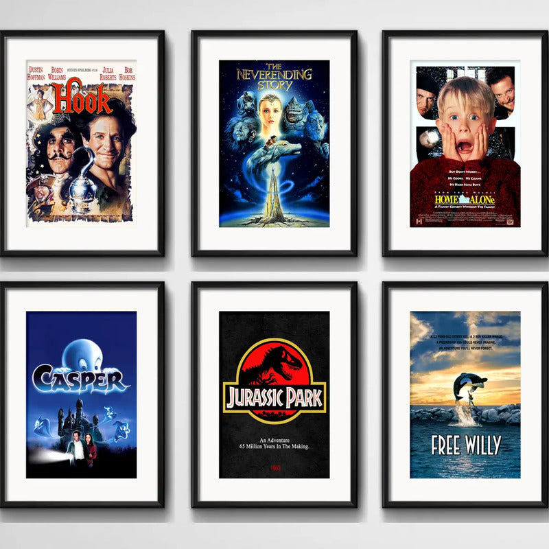 6 Cuadros Peliculas 90's Cinema Spielberg Disney C/ Paspartú Marco Negro