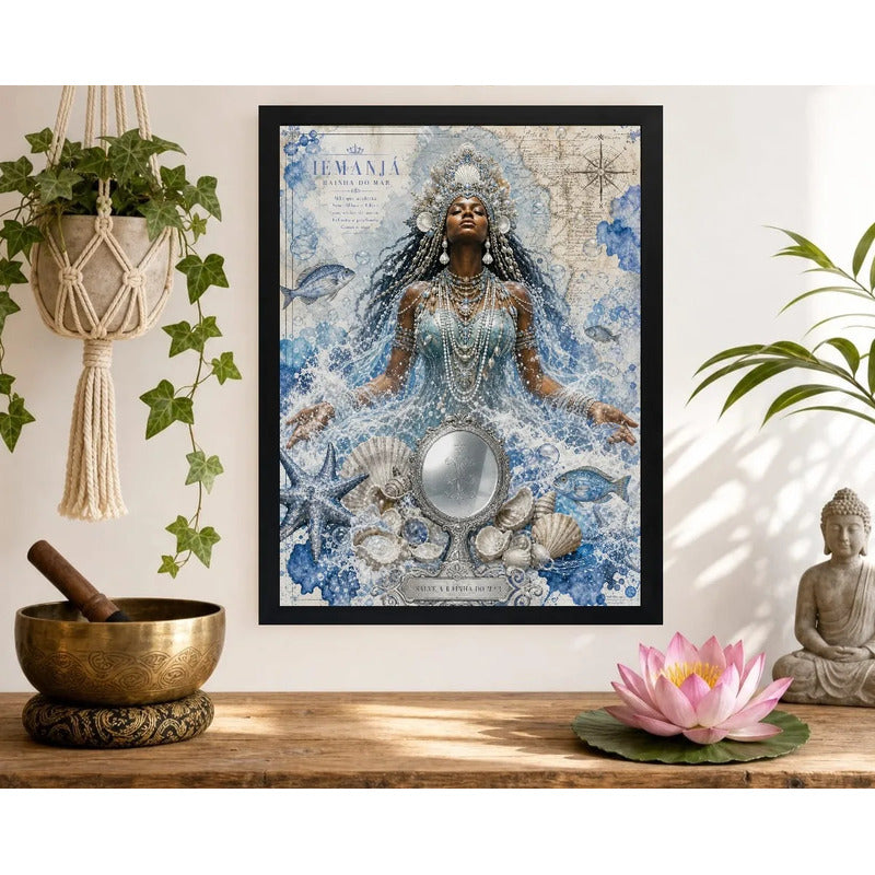 Cuadro Iemanja Salve Rainha Do Mar Espejo Orixa Umbanda Arte Marco Negro