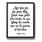 Cuadro Versiculo Biblia Mateo 19:6 Matrimonio Unidad Dios Marco Negro