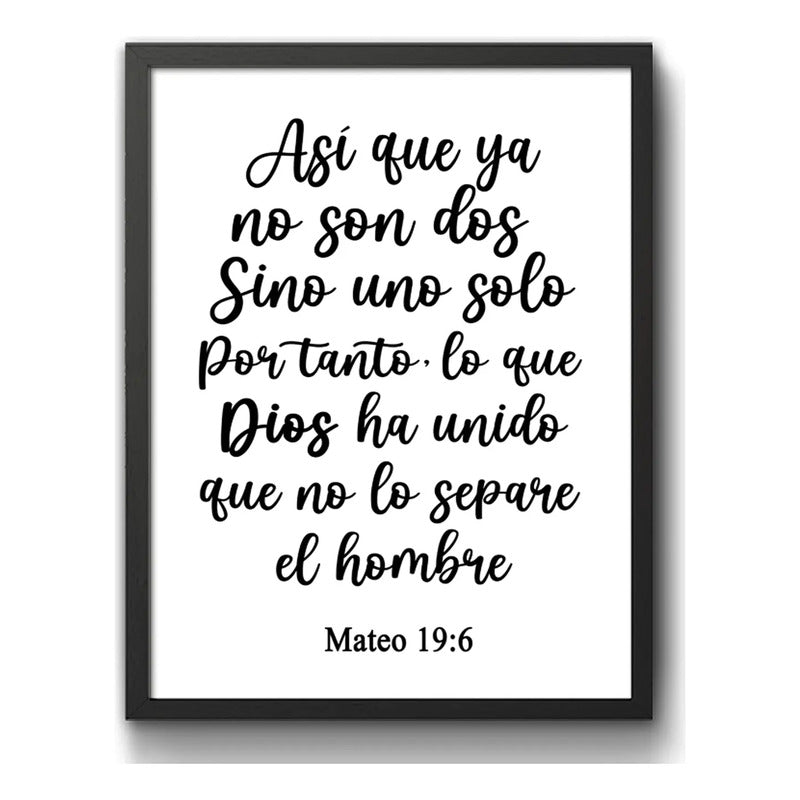 Cuadro Versiculo Biblia Mateo 19:6 Matrimonio Unidad Dios Marco Negro