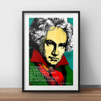 Cuadro Beethoven Pop Art Frase Música Clasica Con Paspartú Marco Negro