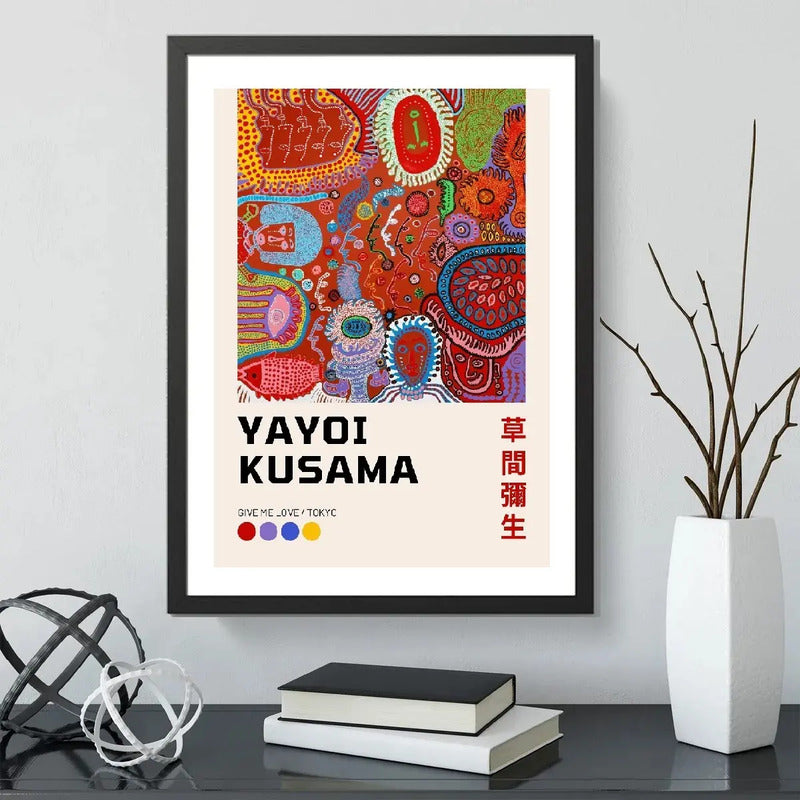 Cuadro Yayoi Kusama Arte Japones Exposición Obras Decoracion Yayoi Kusama Give Me Love Marco Negro