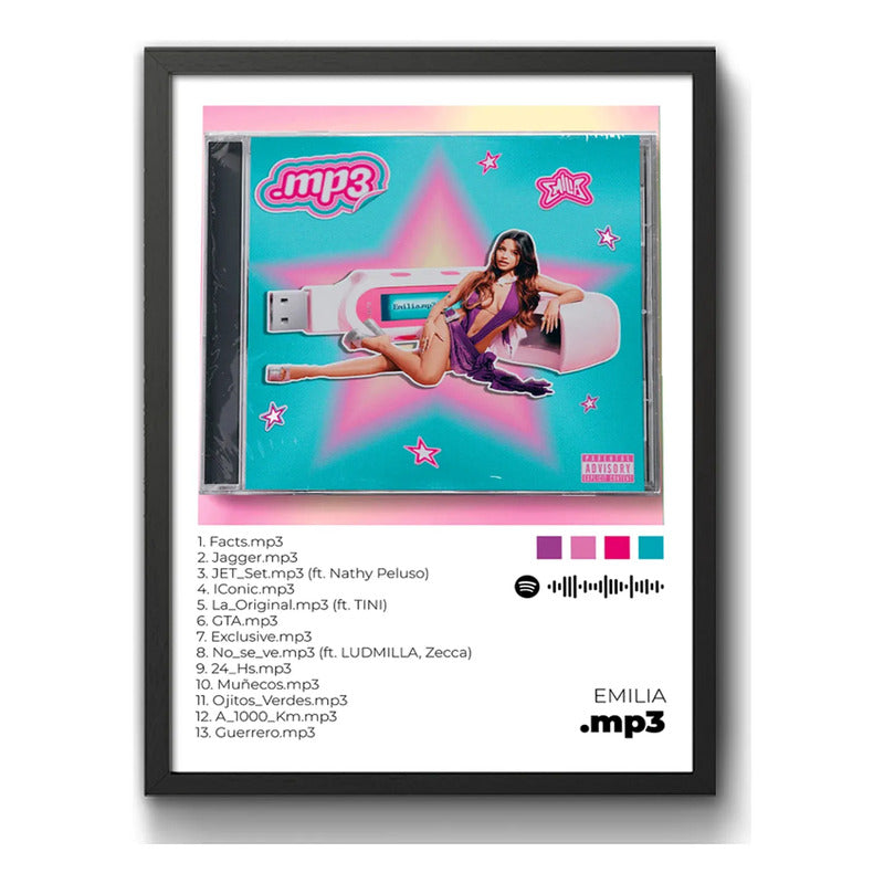 Cuadro Emilia Mernes ,mp3 Album Spotify Canciones Musica Marco Negro
