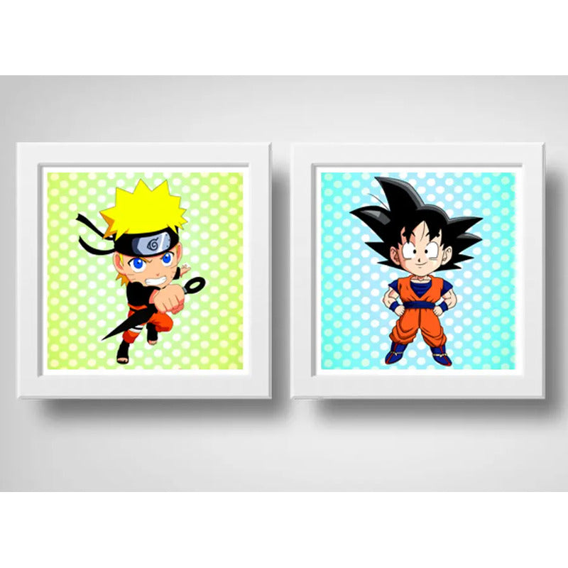 Set 2 Cuadros Naruto Goku Dragon Ball Anime Kids Decoracion