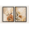 Set 2 Cuadros Hojas Beige Dorado Abstracto Decora Living Marco Negro