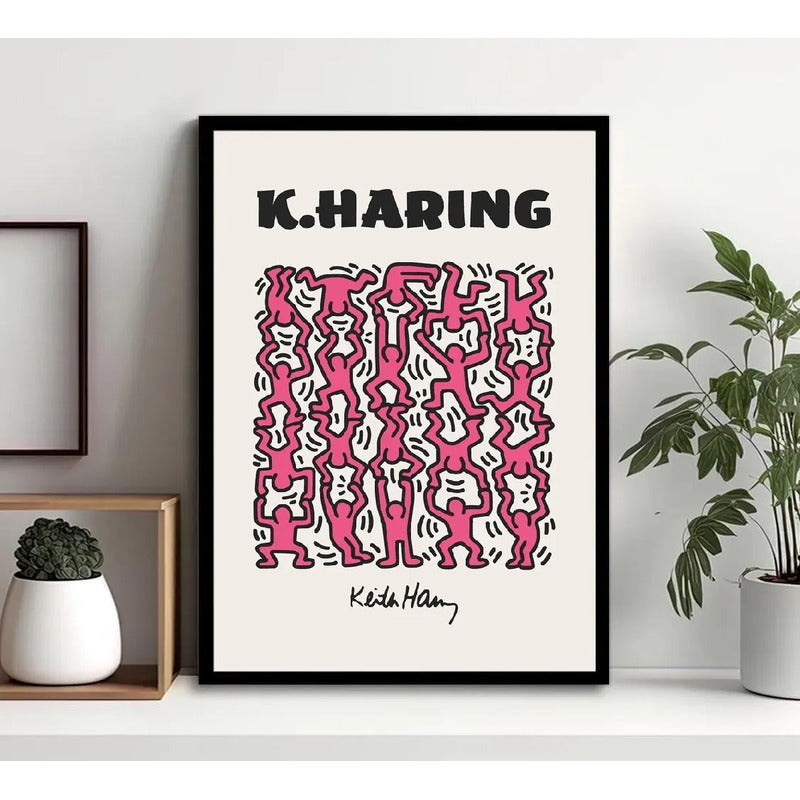 Cuadro Keith Haring Pink Humanism Arte Urbano Decoracion Marco Negro