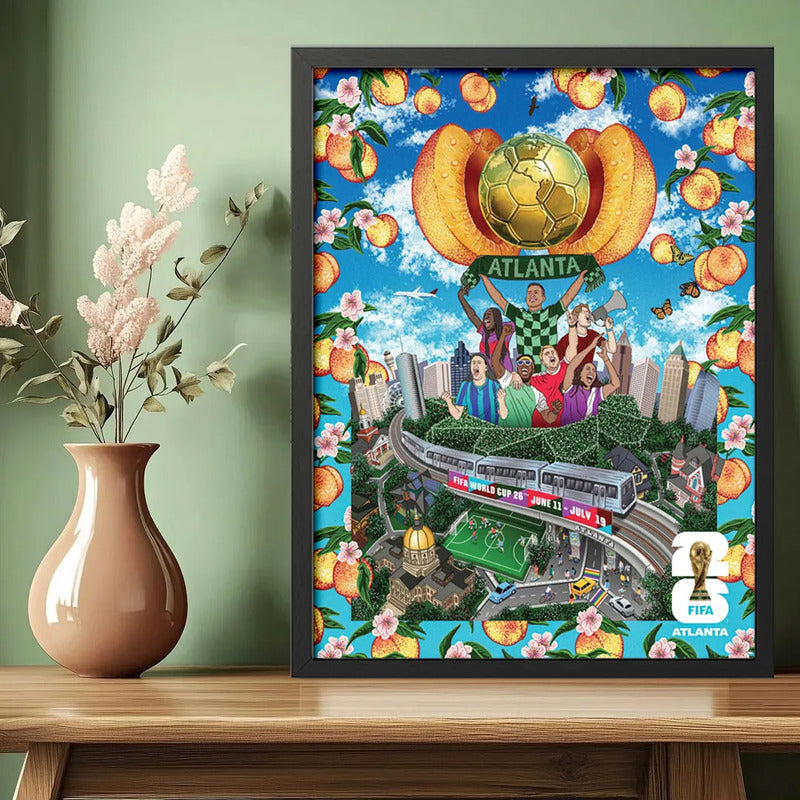 Cuadro Copa Del Mundo Futbol Fifa 2026 Póster Oficial Ciudad Atlanta Estados Unidos Negro