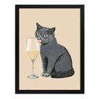 Cuadro Gato Sofisticado Vino Blanco Chef Cocina Decoracion Marco Negro