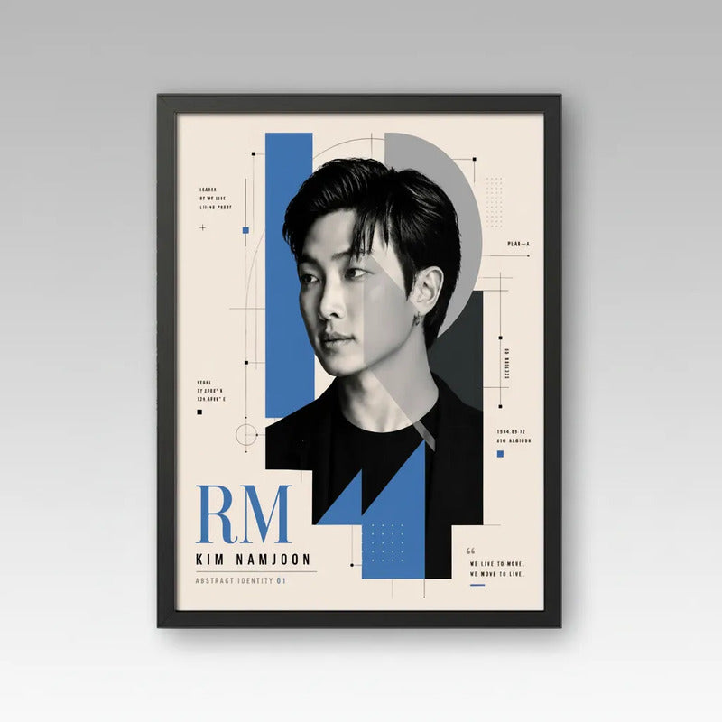 Cuadro Kim Namjoon Rm Cantante Bts K-pop Corea Musica Pop Marco Negro