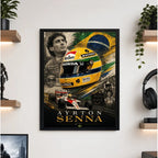 Cuadro Senna Formula 1 Auto Casco Icónico Amarillo Y Verde Marco Negro